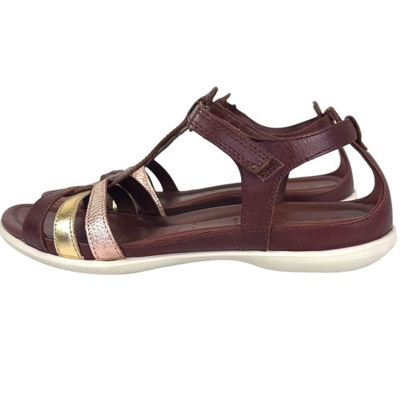 ECCO‎ Flash Women’s Brown Leather T-Bar Sandals Adjustable Comfort Size 9-9.5 - Picture 6 of 11